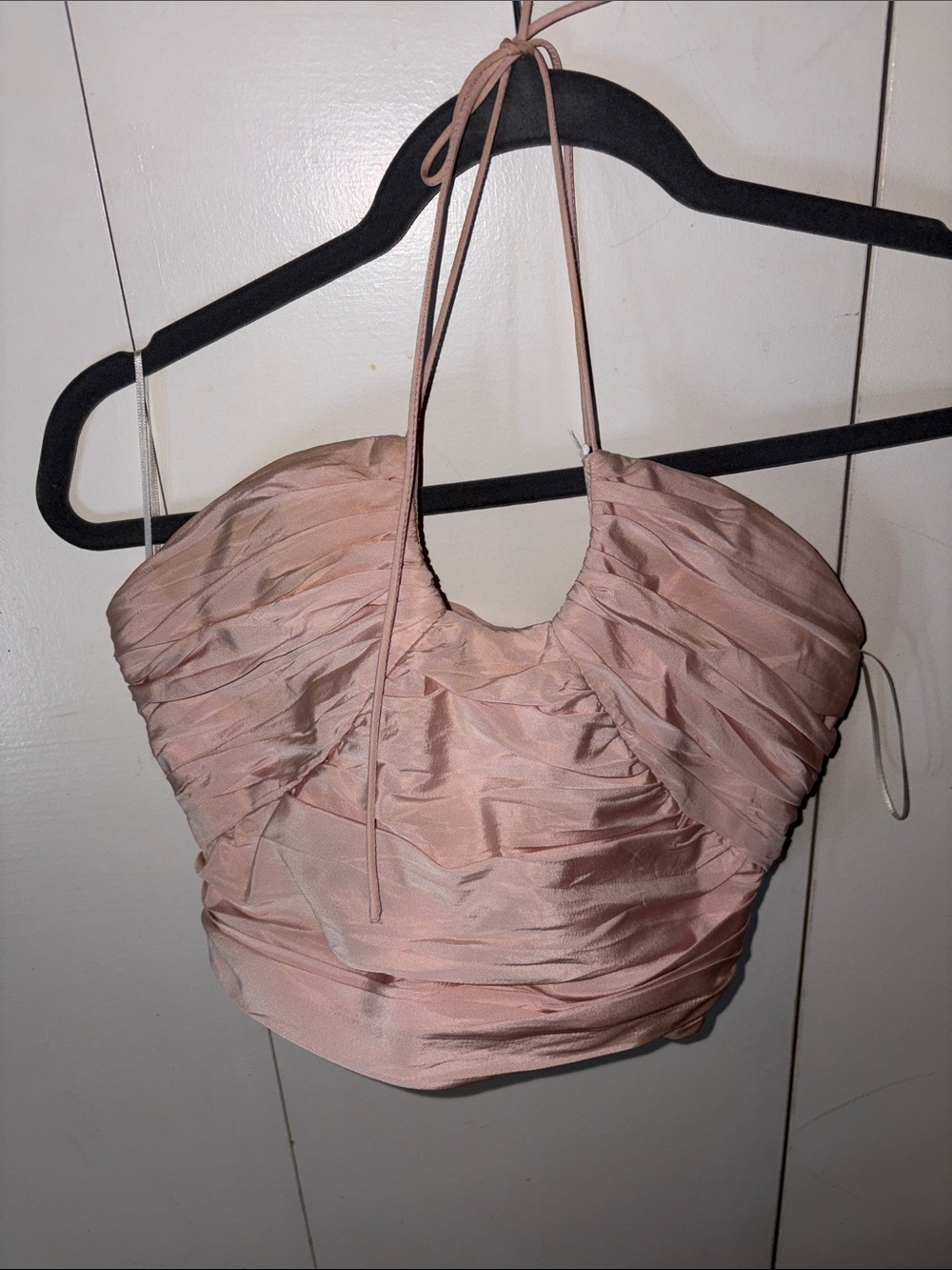 Zara Pale Blush Ruched Halter Crop Top